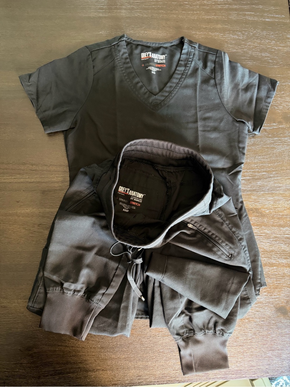 Grey's Anatomy Black Scrub Top and Jogger Set